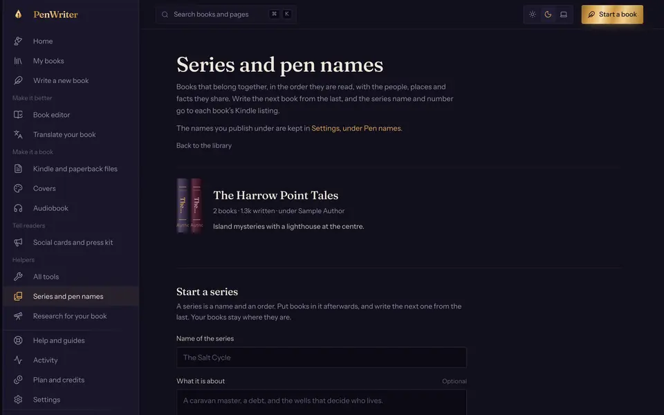 The series screen, listing a series of books under one name.